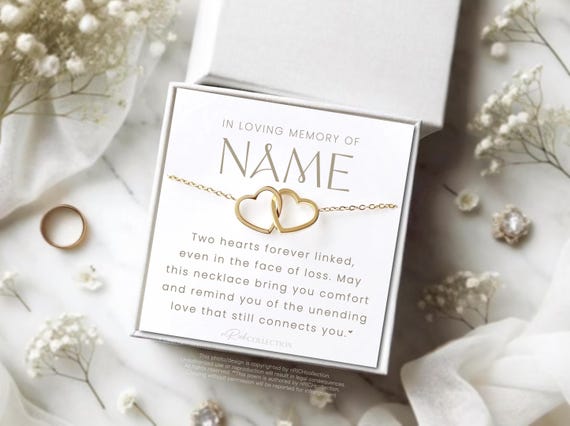 Personalized Memorial Necklace Double Heart Sympathy Jewelry Gift Remembrance Keepsake for Her Bereavement Condolence Grief Support Etsy
