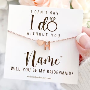 Custom Bridesmaid Gift: Personalized Name and Initial Necklace with Card Bridesmaid Necklace Gift MOH Proposal Thank You Maid/Matron of Hono