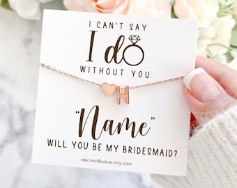 Custom Bridesmaid Gift: Personalized Name and Initial Necklace with Card Bridesmaid Necklace Gift MOH Proposal Thank You Maid/Matron of Hono