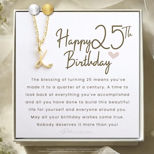 25th Birthday Nacklace Gift for Her 25 year old Gift Personalized Initial Necklace With Card Happy 25 Birthday Custom Initial Necklace