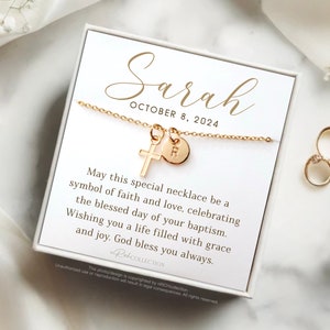 First Communion Personalized Baptism Necklace Gift for Girls - Custom Christian Jewelry Christening - Cross Necklace Name and Date Godmother