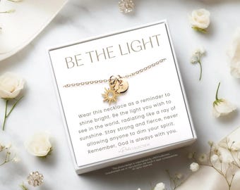 Be the Light Faith Necklace - Inspirational Message - Sun Necklace Christian Jewelry Faith Spiritual Gift for Her Positive Affirmation