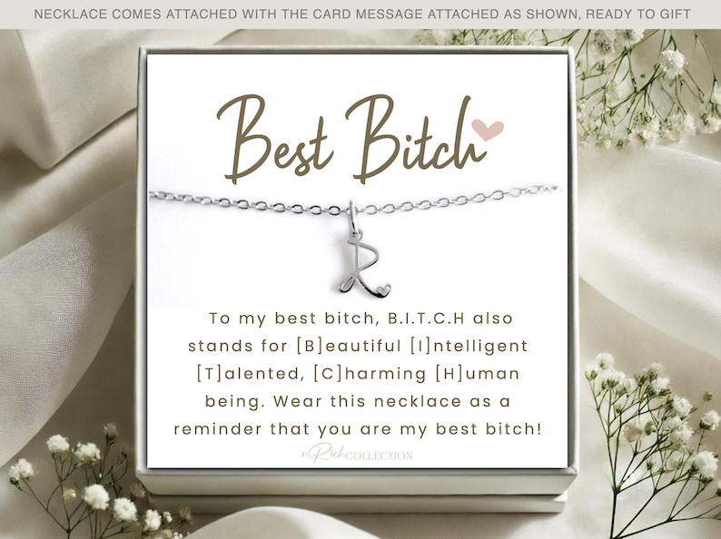Best Bitches Funny Gift for Best Friend Personalized Gift for Her Badass jewelry Funny quote Name Initial Necklace Strong sassy girl Coworke afbeelding 4