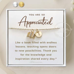 Custom Teacher Appreciation Gift Teacher Necklace Book Charm  End of Year Teacher Gift Assistant Teacher Gift Teacher Thank You