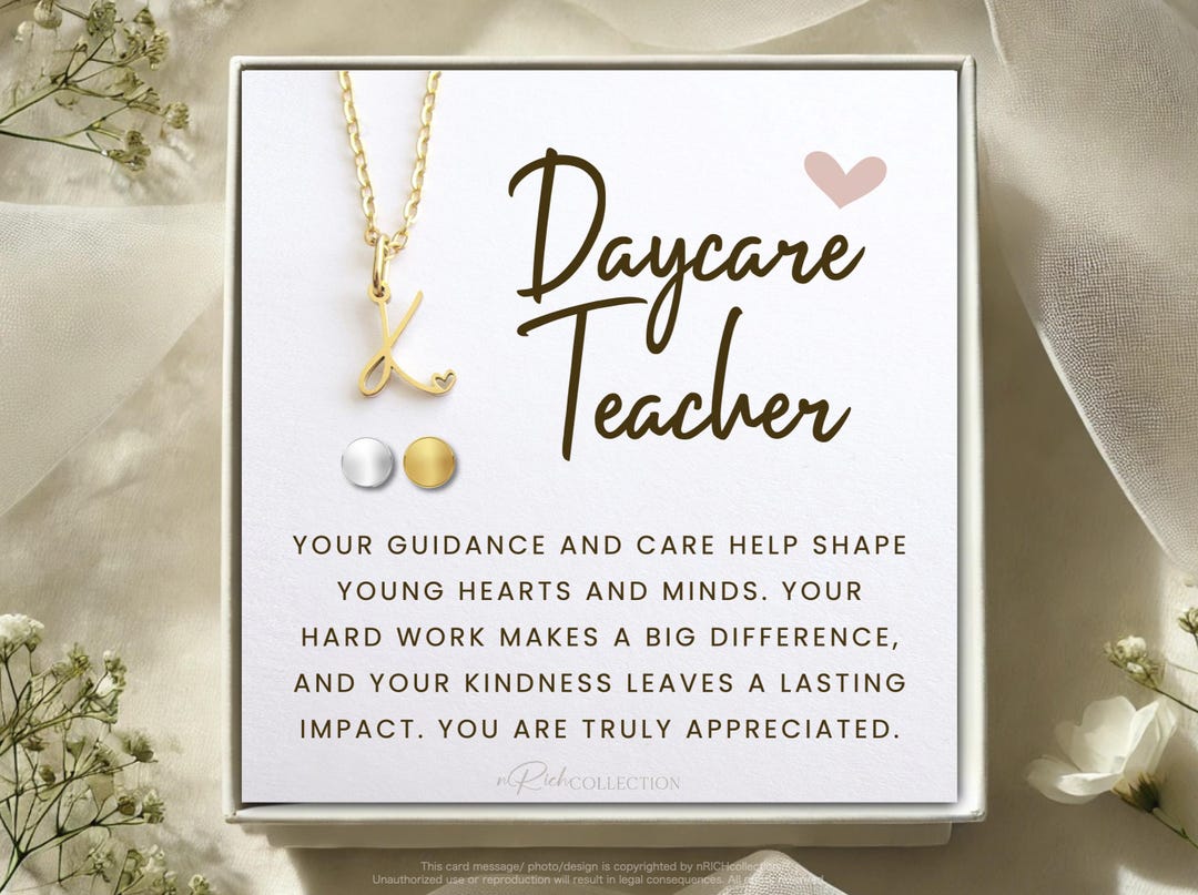 Daycare Teacher Gift - Teacher Appreciation Initial Necklace ...