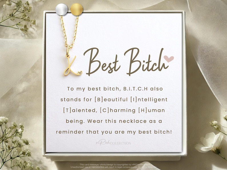 Best Bitches Funny Gift for Best Friend Personalized Gift for Her Badass jewelry Funny quote Name Initial Necklace Strong sassy girl Coworke afbeelding 1