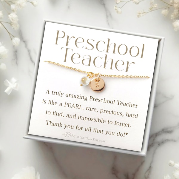 Preschool Teacher Gift for Pre School Teacher Appreciation Gift Christmas Gift Thank You Teacher Gift Pearl Necklace Minimalist Jewelry Gift