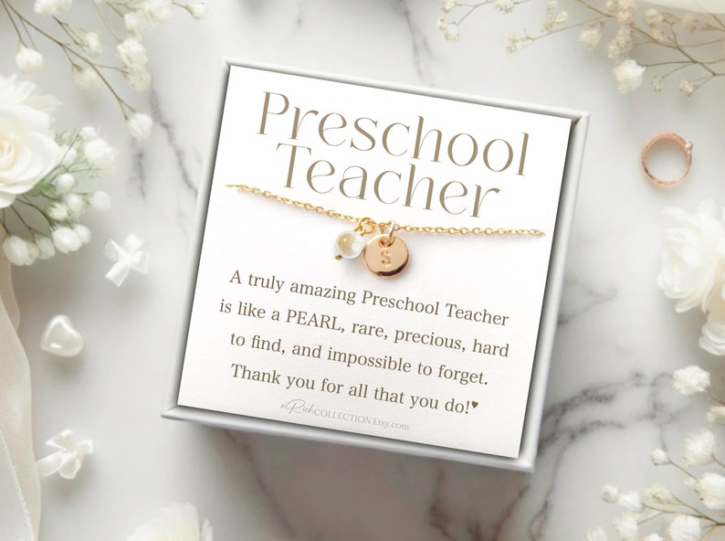 Preschool Teacher Gift for Pre School Teacher Appreciation Gift Christmas Gift Thank You Teacher Gift Pearl Necklace Minimalist Jewelry Gift image 1
