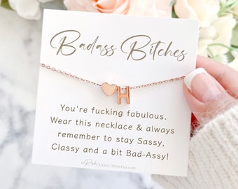 Badass Bitches Gifts, Best friend necklace, Badass jewelry, Funny quote Gift, Name Initial Necklace, Strong sassy girls, Bridesmaid necklace