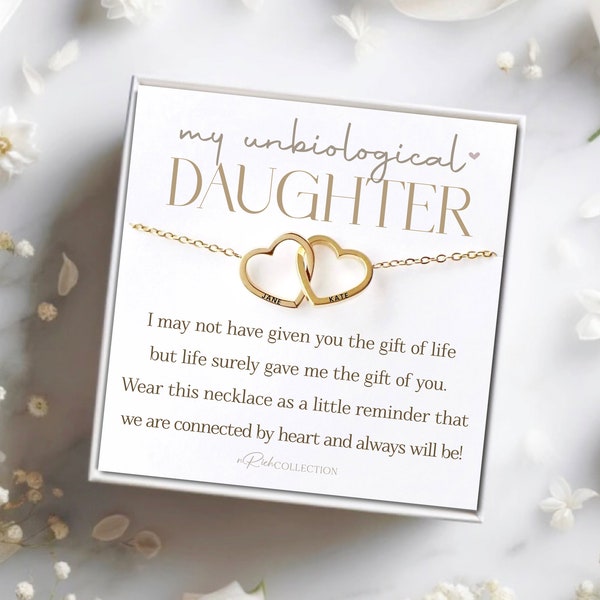 Unbiological Daughter Necklace Double Heart Interlocking Circle Meaningful Jewelry Gift for Foster Daughter Adopted Daughter Stepdaughter