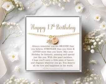 13th Birthday Necklace Gift for Sister Daughter Granddaughter Goddaughter Personalized 13th Pearl necklace for Teenage Girl 13 years old