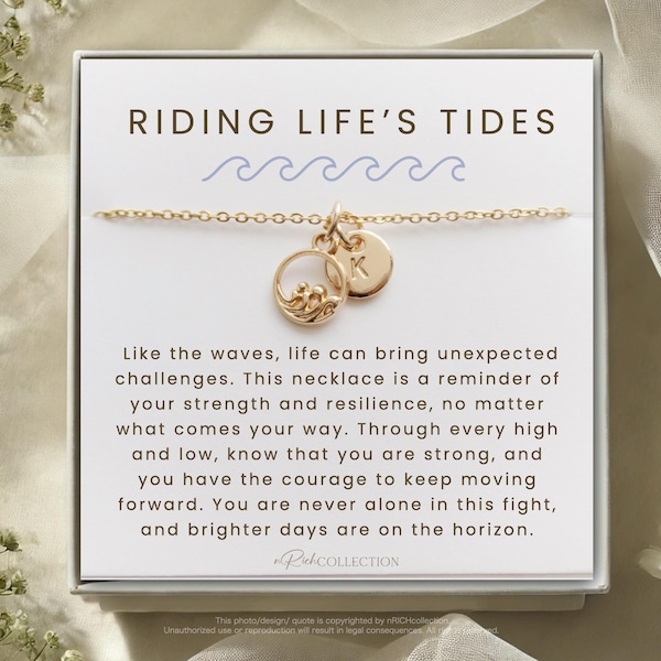 Collier vague Tides Riding Life - Bijoux de soutien pour la chimio - Cadeau de résilience pour les patients atteints de cancer - Pendentif de résistance post-opératoire