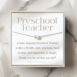 Preschool Teacher Gift for Pre School Teacher Appreciation Gift Christmas Gift Thank You Teacher Gift Pearl Necklace Minimalist Jewelry Gift No Initial-OnlyPearl