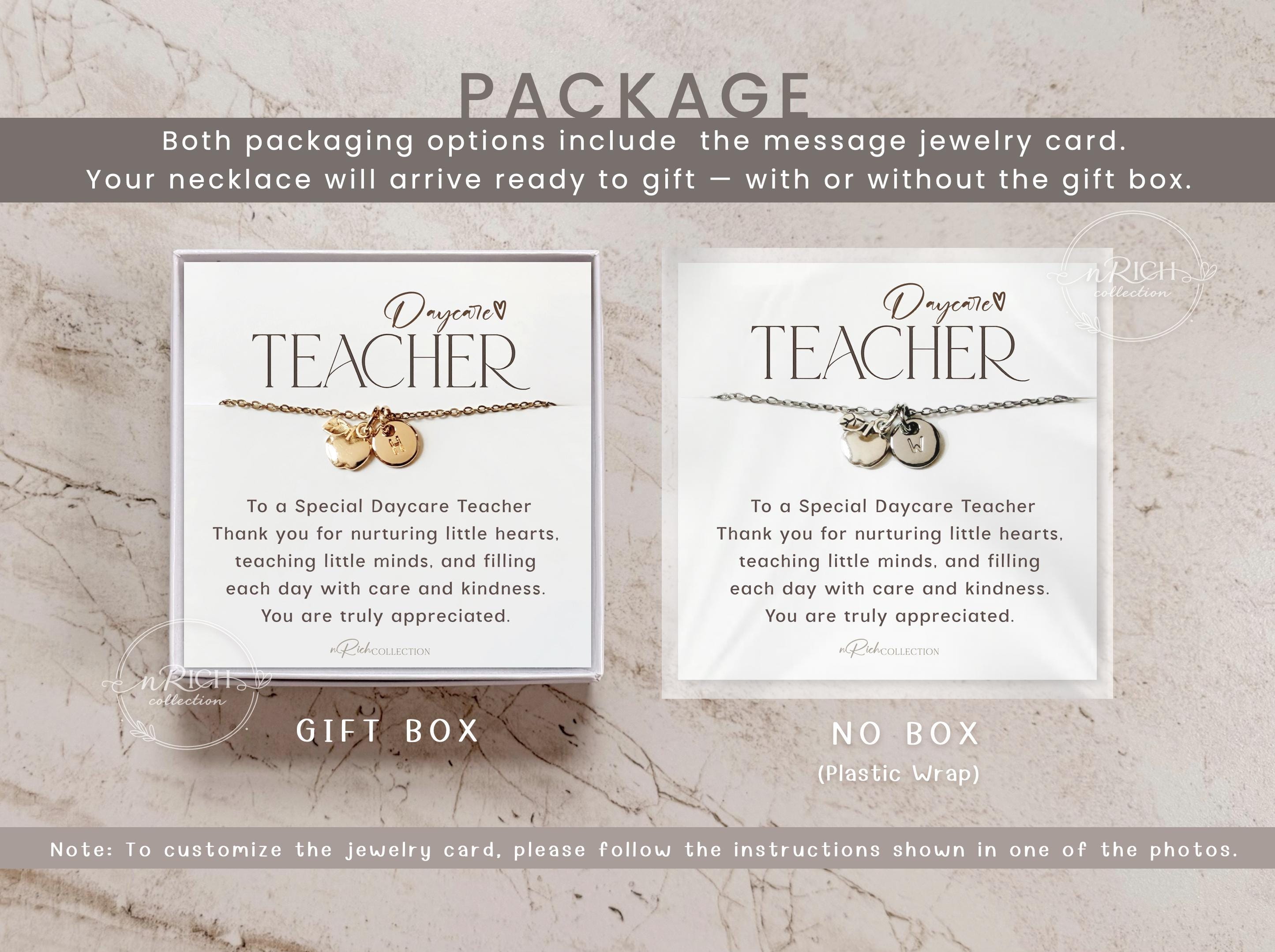 Personalized Daycare Teacher Gift Teacher Necklace Apple Teacher Gift ...