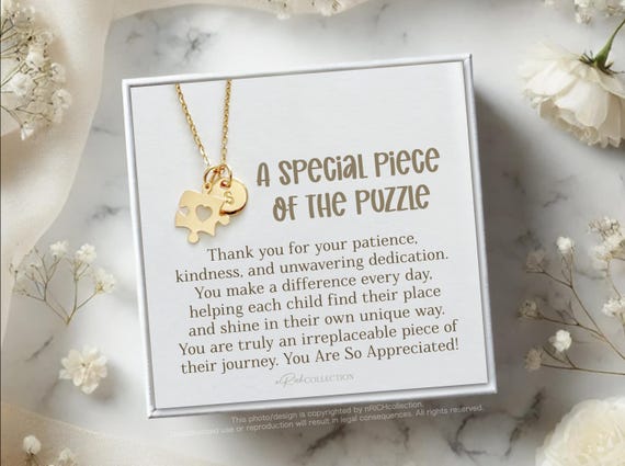 Puzzle Necklace, Autism Awareness Gift, Autism Teacher Gift, Thank you gift, Autism Jewelry, Autism Support Gift, Personalize Custom Initial