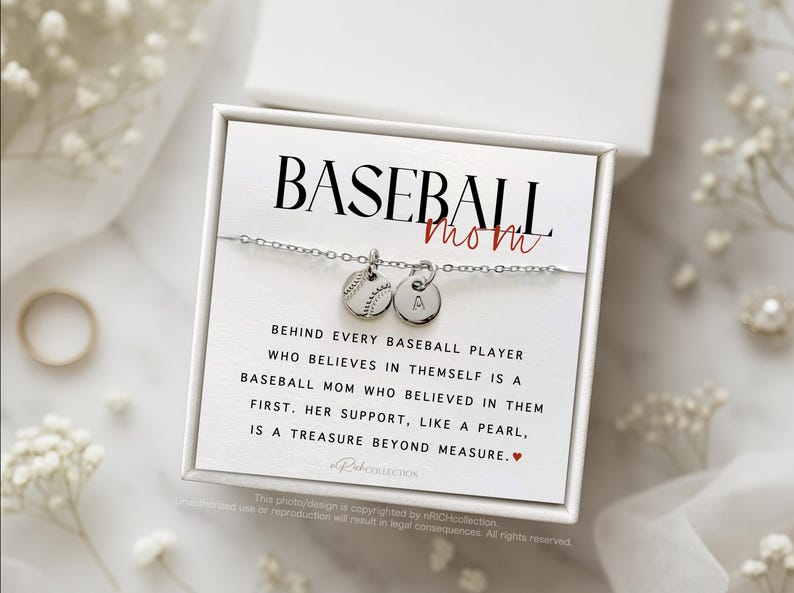 Baseball Mom Necklace - Gift for Baseball Moms - Baseball Initial Necklace - Personalized Baseball Custom Baseball Mom Initial Name Necklace image 3