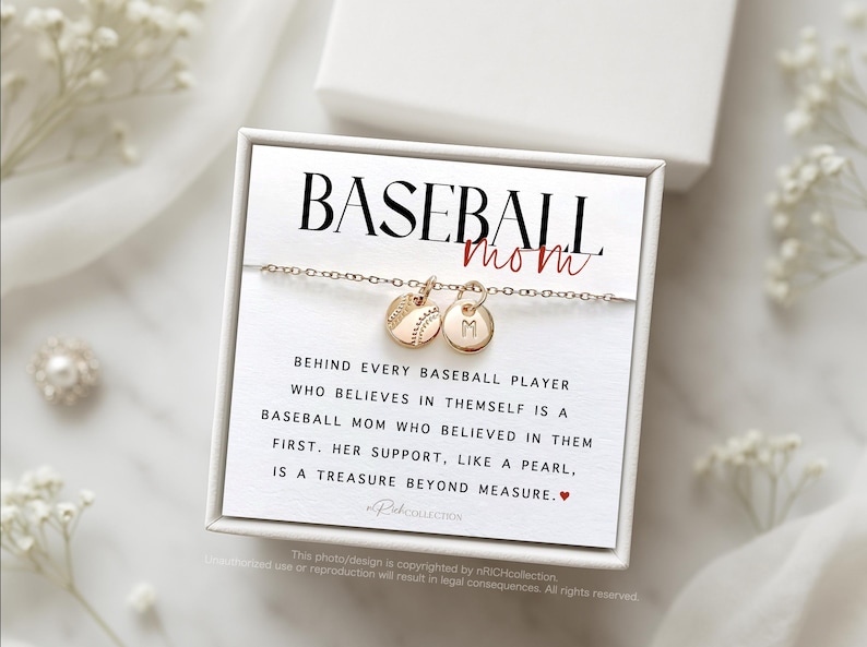 Baseball Mom Necklace - Gift for Baseball Moms - Baseball Initial Necklace - Personalized Baseball Custom Baseball Mom Initial Name Necklace image 4