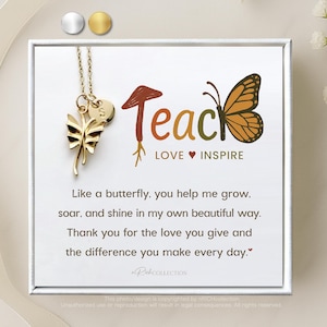 Teach Love Inspire Teacher Initial Butterfly Necklace Gift for Teacher Assistant Teacher Appreciation Week Gift Bulk Meaningful cute Gift