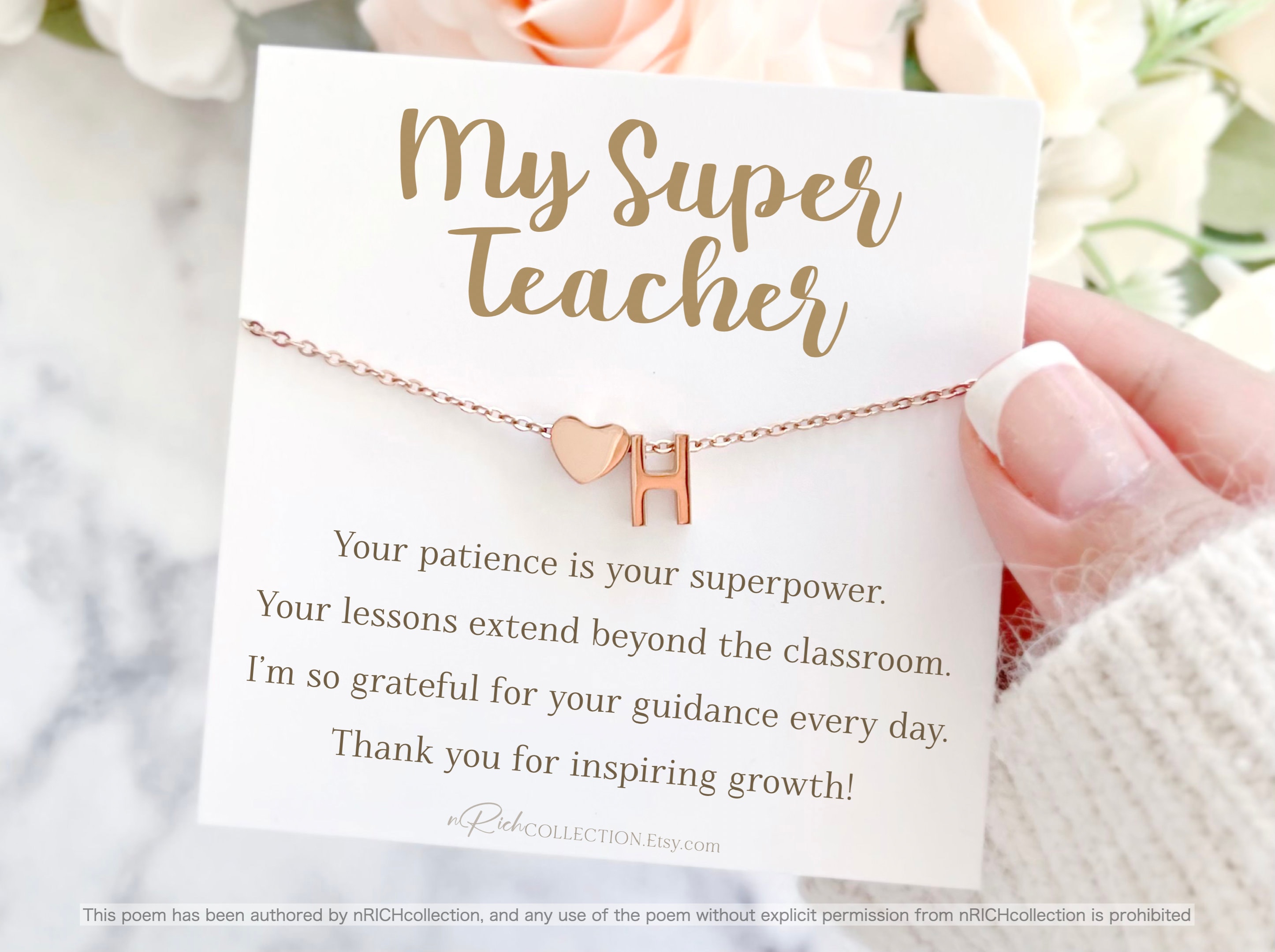 Personalized Teacher Gift for Teacher Necklace Gift Initial Necklace ...