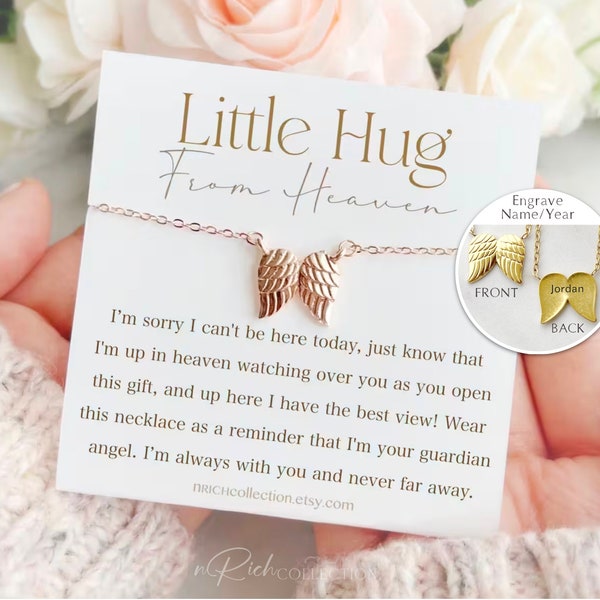 Hug from Heaven Gift from Angel Wings Necklace Gift from Heaven Birthday Christmas Keepsake Letter from Heaven Sympathy Condolence Gift