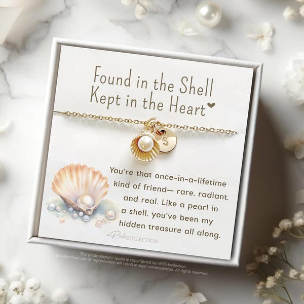 Regalo para tu mejor amiga: collar de perla con inicial, joyería personalizada para ella, regalo de cumpleaños para tu mejor amiga, tesoro escondido.