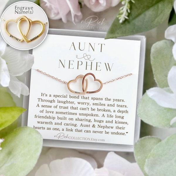 Aunt Nephew Necklace, Aunt Nephew Gift, Aunt Nephew Jewelry, Aunt Necklace Gift, Aunt Birthday Gift, Gift from Nephew, Hearts Necklace Card