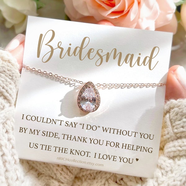 Custom Bridesmaid gift Set Bridesmaid Maid of Honor Matron of Honor Flower Girl Necklace Gift Wedding jewelry set Cubic Zirconia Tear Drop