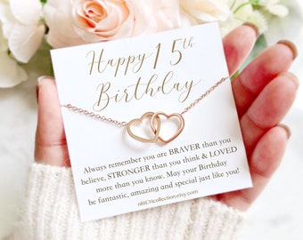 15th Birthday Gift for Girl 15 Birthday Necklace Gift for 15 Year Old Teenage Girl Custom 15th Birthday Jewelry Gift Two Hearts Necklace