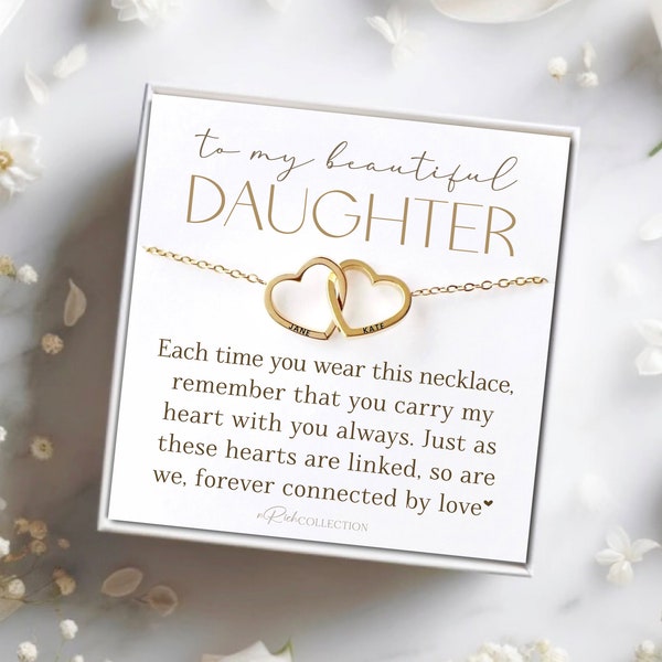 Custom Engraved Personalized Double Heart Necklace for Daughter Sentimental Keepsake Meaningful Mother Daughter Necklace Jewelry Two Hearts