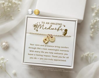 Personalized Midwife Gift with Baby Feet Charm, Midwife Appreciation Necklace, Thank You Jewelry from Hospital or Team, Custom Initial Charm