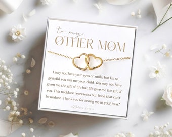 Other Mom Necklace Gift Two Interlocking Two Heart Necklace Card Mother's Day Gift for Mother in Law Step Mother Second Mother Godmother