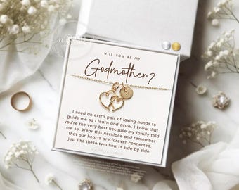 Godmother Proposal Necklace Linked Two Heart Necklace Will You Be My Godmother Personalized Initial Godmom Jewelry Meaningful Proposal Gift