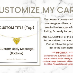 May include: A white card with a gold diamond and the text "CUSTOMIZE MY CARD" in large letters. The card also has the text "CUSTOM TITLE (Top)" and "Custom Body Message (Bottom)" with the text "nrichcollection.etsy.com" at the bottom. The card is surrounded by a white border.