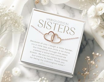 Unbiological Sister Gift - Personalized Linked Hearts Necklace, Sentimental Friendship Jewelry for Sisters by Heart, Unique Soul Sister Bond