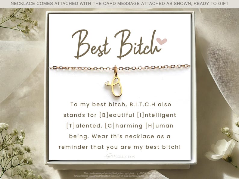 Best Bitches Funny Gift for Best Friend Personalized Gift for Her Badass jewelry Funny quote Name Initial Necklace Strong sassy girl Coworke afbeelding 9