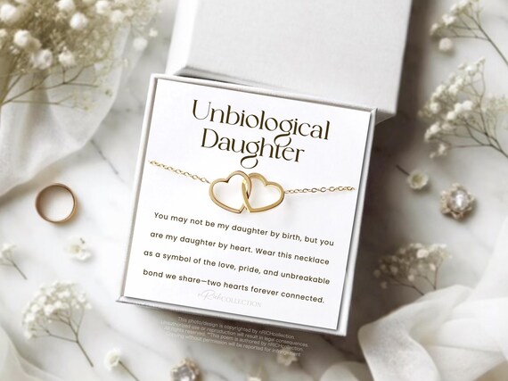 Unbiological Daughter Necklace Double Heart Interlocking Circle Meaningful Jewelry Gift for Foster Daughter Adopted Daughter Stepdaughter