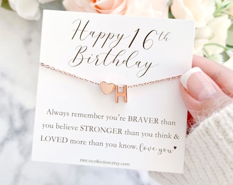Quinceañera 16th Birthday Gift for Her 16 year old Gift Personalized Initial Necklace With Card Happy 16 Birthday Custom Name Necklace
