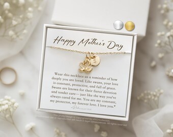 Swan Necklace for Mom, Mother’s Day Gift, Personalized Initial Necklace, Symbolic Jewelry, Gift for Her, Eternal Love Necklace