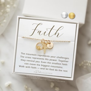Faith Necklace Mountain Cross Christian Jewelry Gift for Women Personalized Initial Necklace | Move Mountains Bible Verse Gift Bible Verse