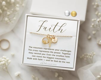 Faith Necklace Mountain Cross Christian Jewelry Gift for Women Personalized Initial Necklace | Move Mountains Bible Verse Gift Bible Verse