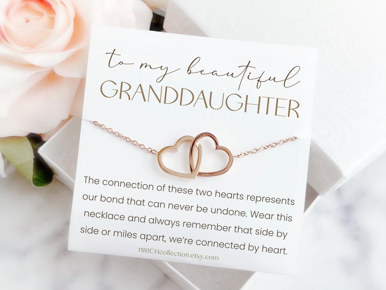 high-quality necklace with two interlocking hearts pendant is the perfect gift to your granddaughter