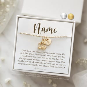 Bridesmaid Gift Necklace with Initial – Elegant Swan Charm Jewelry for Wedding Party | Thank You Bridesmaid Proposal Gift Box
