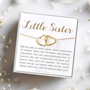 Little Sister Necklace Gift Sister Gifts Little Sister Birthday Gift for Little SisterJewelry Gift for Sister Custom Two Heart Necklace Card