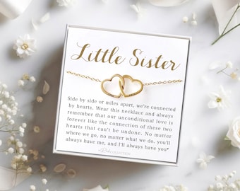 Little Sister Necklace Gift Sister Gifts Little Sister Birthday Gift for Little SisterJewelry Gift for Sister Custom Two Heart Necklace Card