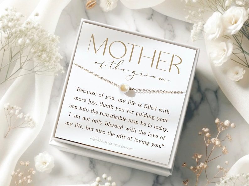 Personalized Gift for Mother of the Groom Gift from BRIDE Mother of the Groom Necklace Gift for Mother in law Wedding Gift from Bride No Initial-OnlyPearl