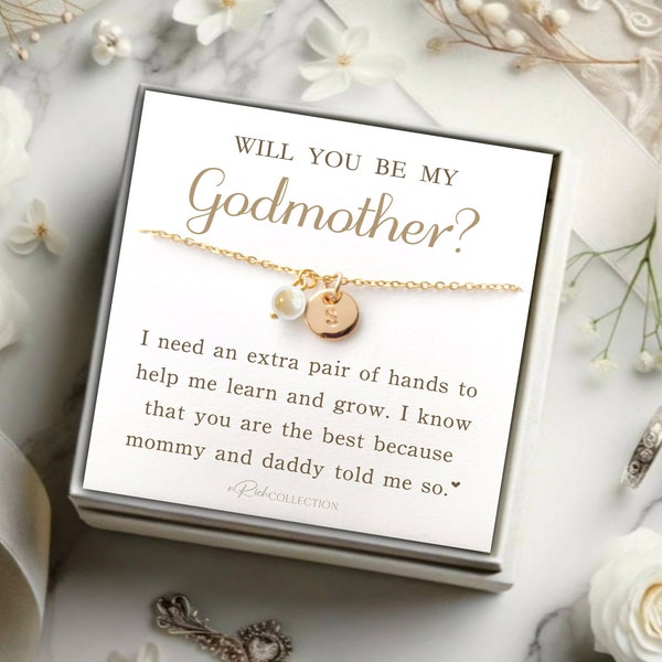 Will you be my Godmother? Pearl Necklace Godmother Gift Godmother Proposal Gift Godmother Gift Godmother Jewelry and Card Godmother Necklace