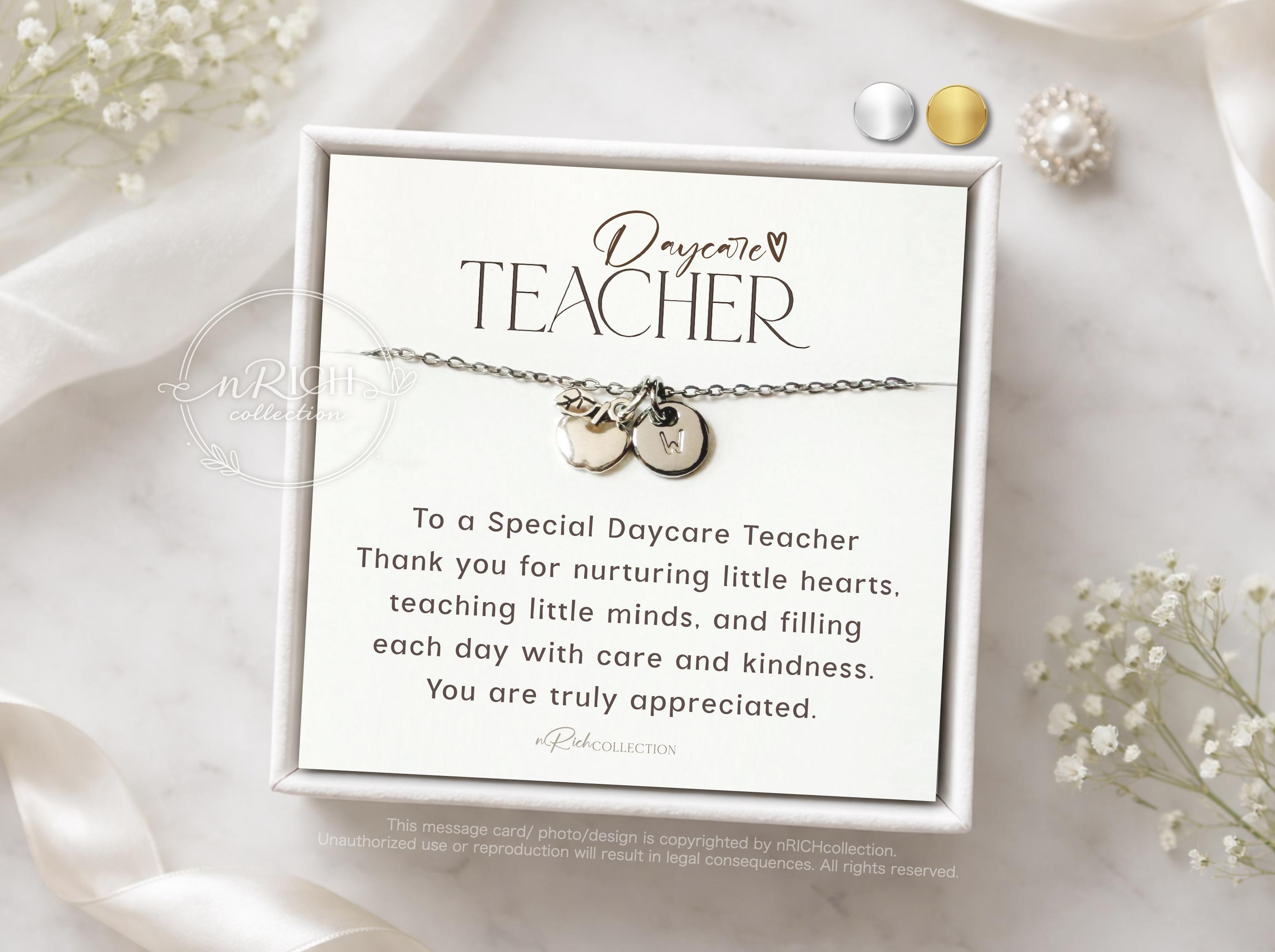 Personalized Daycare Teacher Gift Teacher Necklace Apple Teacher Gift ...