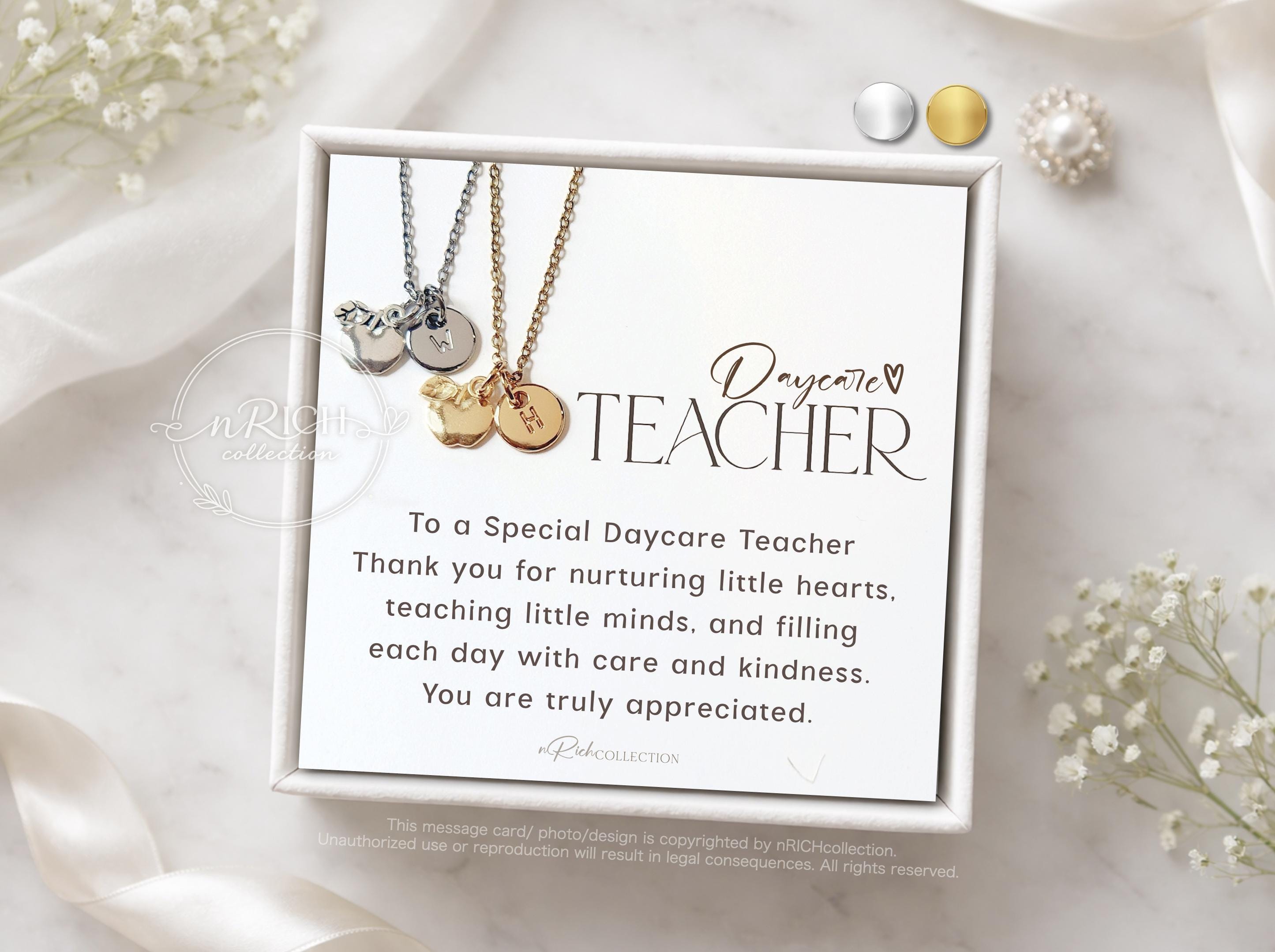 Personalized Daycare Teacher Gift Teacher Necklace Apple Teacher Gift ...