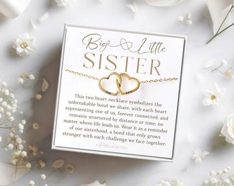 Personalized Big Sister Little Sister Necklace Gift Meaningful Jewelry Poem Card 2 linked Heart Engrave Name Big Sis Little Sis Birthday