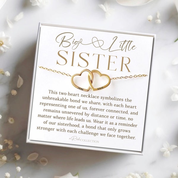 Personalized Big Sister Little Sister Necklace Gift Meaningful Jewelry Poem Card 2 linked Heart Engrave Name Big Sis Little Sis Birthday